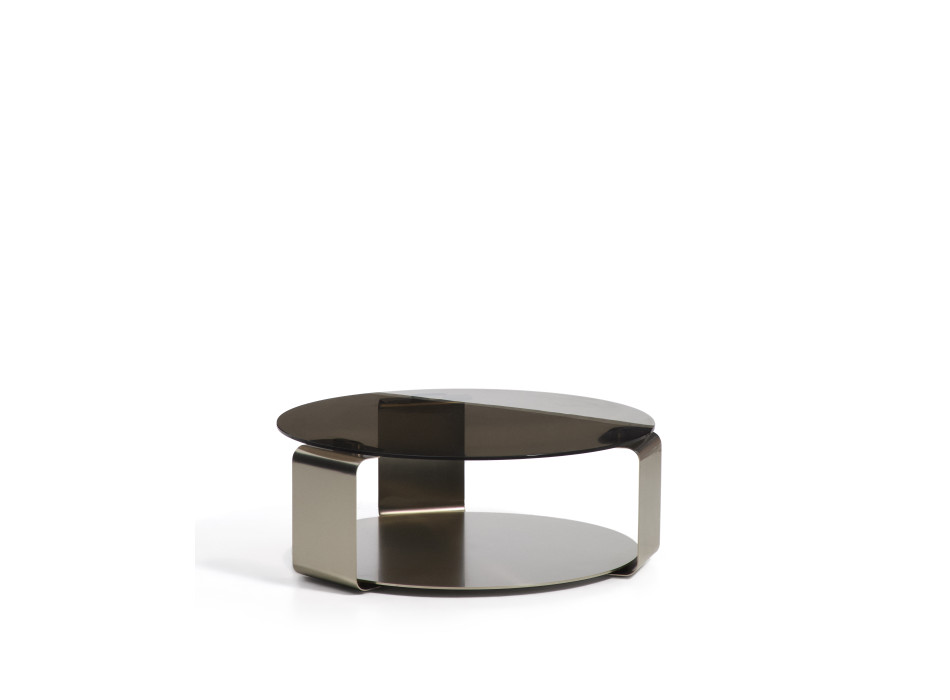Dolven coffee table in brown glass and brushed steel Ø80 cm