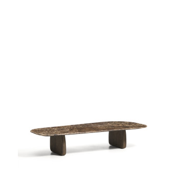 Pirita coffee table in brown marble and solid oak legs with finish