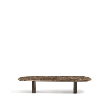 Pirita coffee table in brown marble and solid oak legs with finish