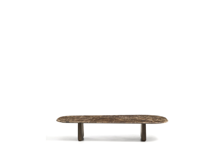 Pirita coffee table in brown marble and solid oak legs with finish