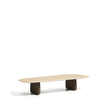 Pirita coffee table in beige travertine and solid oak legs with finish