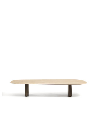 Pirita coffee table in beige travertine and solid oak legs with finish
