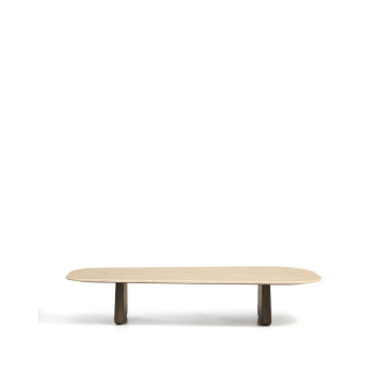 Pirita coffee table in beige travertine and solid oak legs with finish