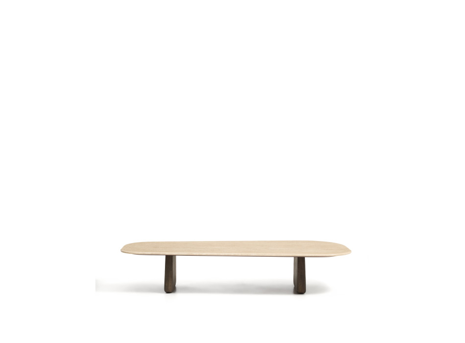 Pirita coffee table in beige travertine and solid oak legs with finish