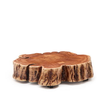 Tavine coffee table in solid bleached acacia wood with wheels Ø85 cm