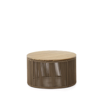 Dandara coffee table in steel, beige rope and solid acacia wood legs Ø70 cm FSC 100%