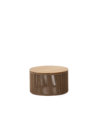 Dandara coffee table in steel, beige rope and solid acacia wood legs Ø70 cm FSC 100%