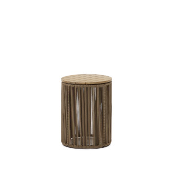 Dandara coffee table in steel, beige rope and solid acacia wood Ø40 cm FSC 100%