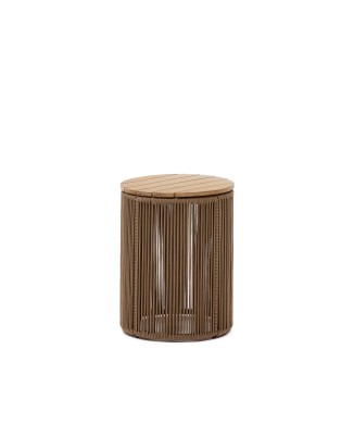 Dandara coffee table in steel, beige rope and solid acacia wood Ø40 cm FSC 100%