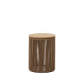 Dandara coffee table in steel, beige rope and solid acacia wood Ø40 cm FSC 100%