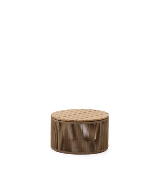 Dandara coffee table in steel, beige rope and solid acacia wood Ø60 FSC 100%