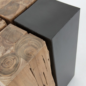Kwango coffee table in solid teak wood and metal 29 x 29 cm