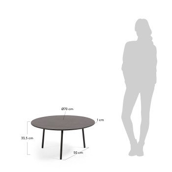 Mathis coffee table in fibre cement with catkin legs and black steel legs Ø