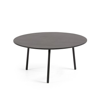 Mathis coffee table in fibre cement with catkin legs and black steel legs Ø