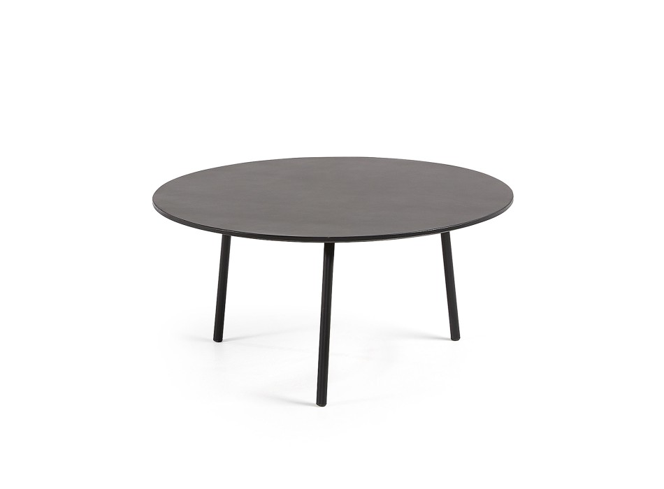 Mathis coffee table in fibre cement with catkin legs and black steel legs Ø