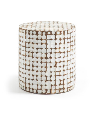 Necoco coffee table in solid mango wood and coconut shells Ø 40 cm