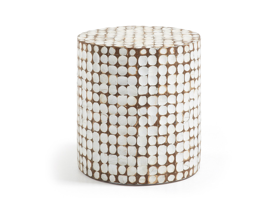 Necoco coffee table in solid mango wood and coconut shells Ø 40 cm