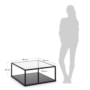Blackhill 80 x 80 cm square coffee table in black transparent glass