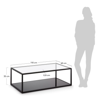 Blackhill rectangular coffee table 110 x 60 cm, black transparent glass