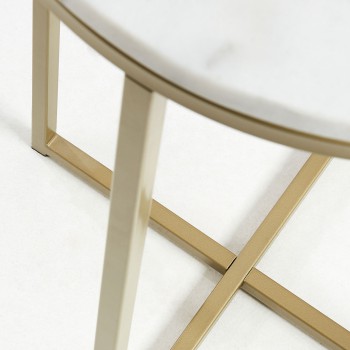 Sheffield coffee table in white marble and gold-finish steel legs, Ø 43 cm