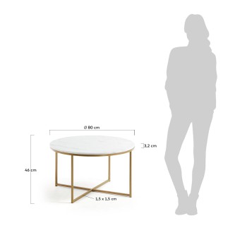 Sheffield coffee table in white marble and gold-finish steel legs, Ø 80 cm
