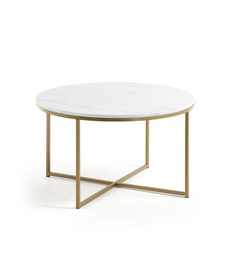 Sheffield coffee table in white marble and gold-finish steel legs, Ø 80 cm