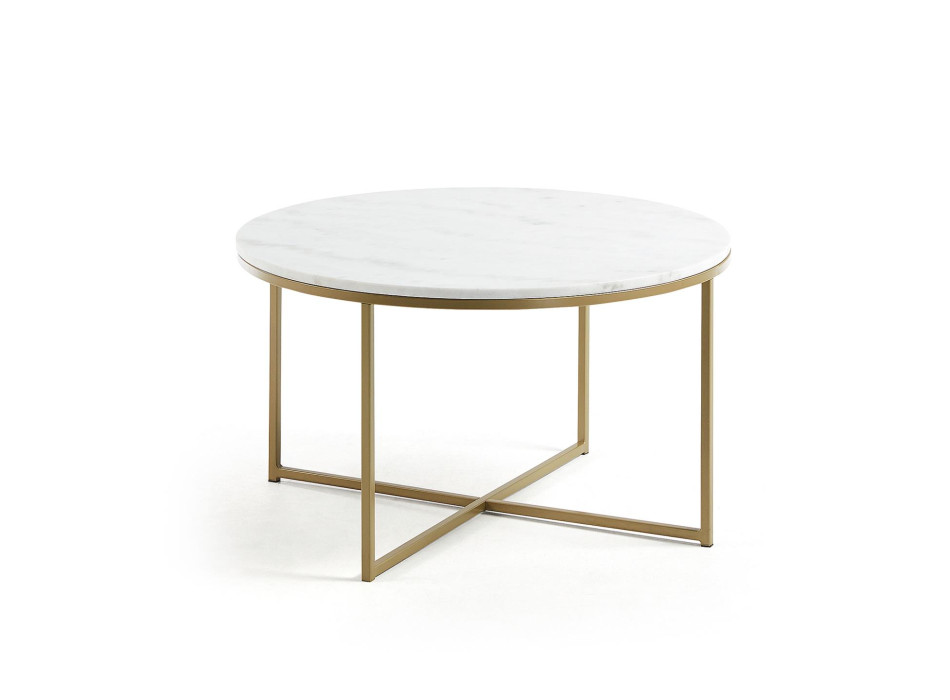 Sheffield coffee table in white marble and gold-finish steel legs, Ø 80 cm
