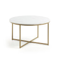 Sheffield coffee table in white marble and gold-finish steel legs, Ø 80 cm