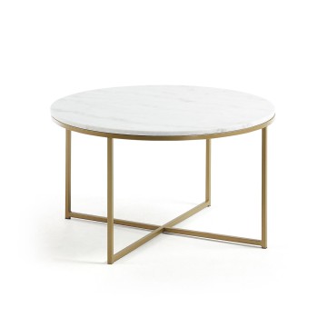 Sheffield coffee table in white marble and gold-finish steel legs, Ø 80 cm