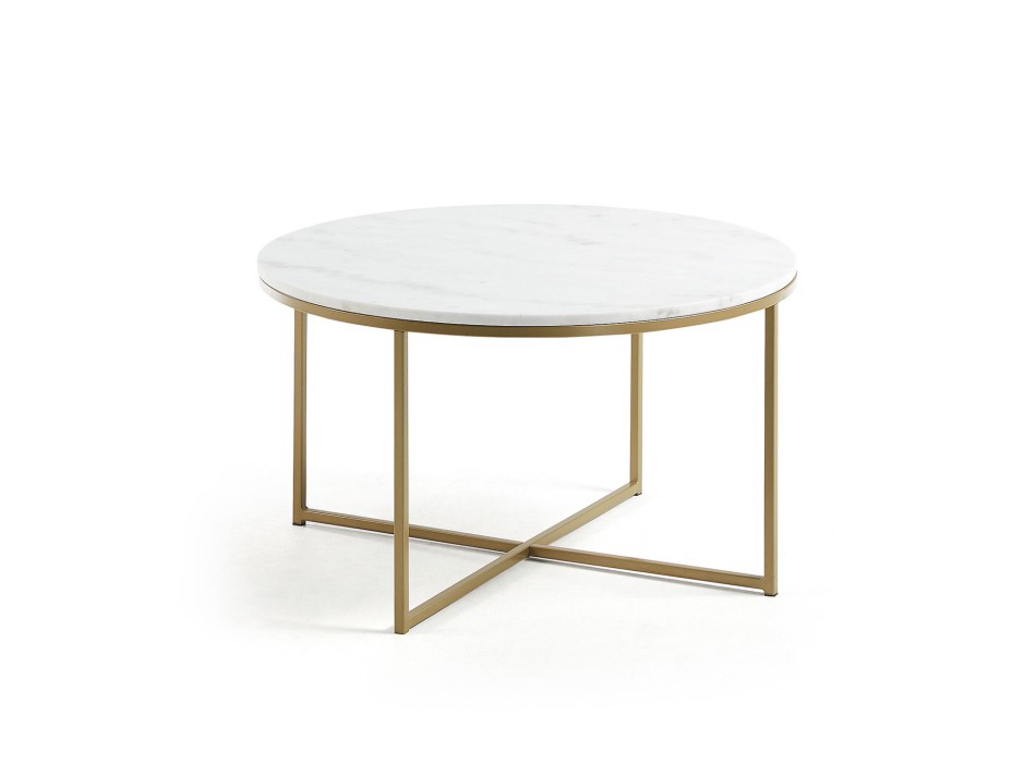 Sheffield coffee table in white marble and gold-finish steel legs, Ø 80 cm