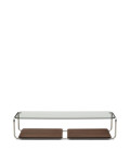 Tarsel coffee table in tempered glass and walnut veneer tray with brushed stainless steel frame 140 x 60 cm