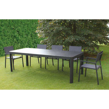 ANTHRACITE ALUMINIUM TABLE 180/240x100 + 6 ANTHRACITE ALUMINIUM CHAIRS