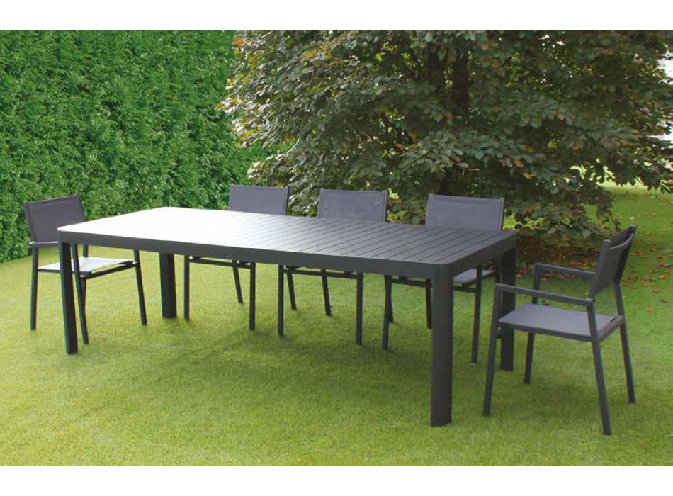 ANTHRACITE ALUMINIUM TABLE 180/240x100 + 6 ANTHRACITE ALUMINIUM CHAIRS