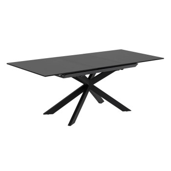 Atminda extendable table in glass and steel legs, black finish, 160 (210) x 90 cm