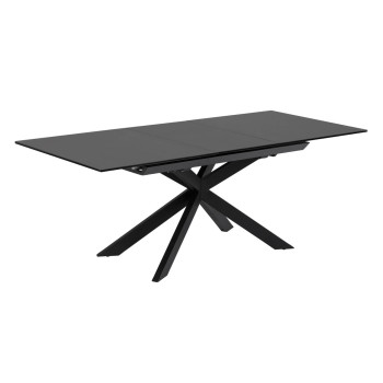 Atminda extendable table in glass and steel legs, black finish, 160 (210) x 90 cm