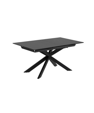 Atminda extendable table in glass and steel legs, black finish, 160 (210) x 90 cm