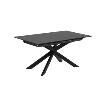 Atminda extendable table in glass and steel legs, black finish, 160 (210) x 90 cm