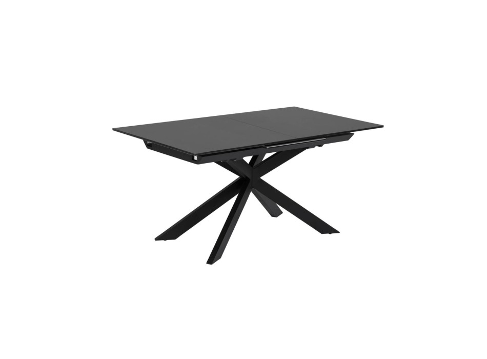 Atminda extendable table in glass and steel legs, black finish, 160 (210) x 90 cm
