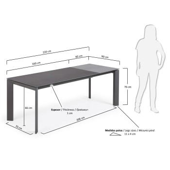 Axis extendable table in Vulcano porcelain, 220cm