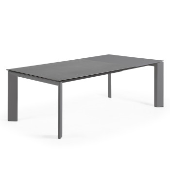 Axis extendable table in Roca Vulcano porcelain with dark grey legs 160 (220) cm