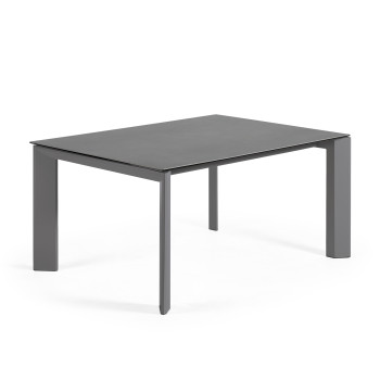 Axis extendable table in Roca Vulcano porcelain with dark grey legs 160 (220) cm