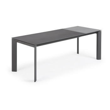 Axis extendable table in Roca Vulcano porcelain with dark grey legs 160 (220) cm