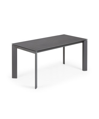 Axis extendable table in Roca Vulcano porcelain with dark grey legs 160 (220) cm
