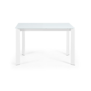 Axis extendable table in white glass and white finish steel legs 120 (180) cm