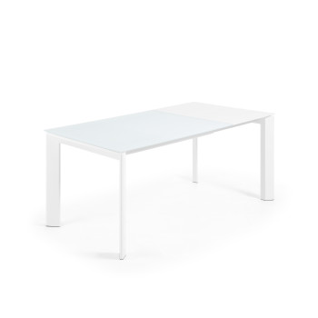 Axis extendable table in white glass and white finish steel legs 120 (180) cm