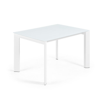 Axis extendable table in white glass and white finish steel legs 120 (180) cm