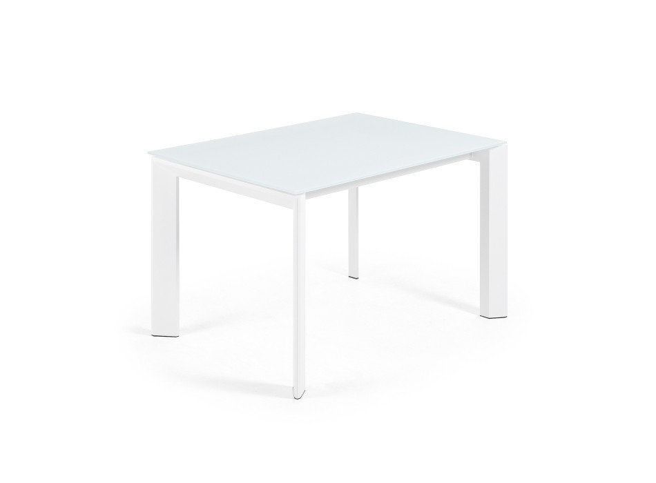 Axis extendable table in white glass and white finish steel legs 120 (180) cm