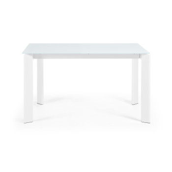 Axis extendable table in white glass and white finish steel legs 140 (200) cm