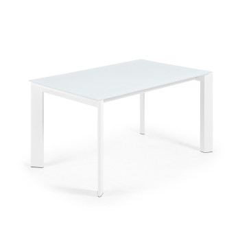 Axis extendable table in white glass and white finish steel legs 140 (200) cm