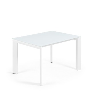 Axis extendable table in white glass and white glass legs